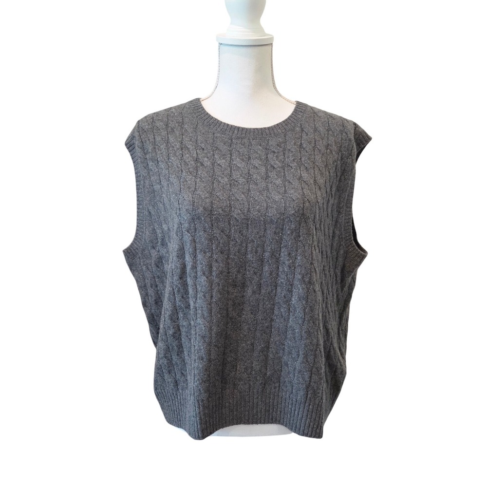 Lilysilk Cashmere Cable Knit Sweater Vest Relaxed Gray Preppy Quiet Luxury Large